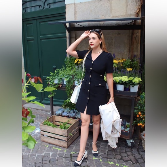 Goelia 1995 Black Triacetate Button Front Mini Dress - Picture 2 of 16